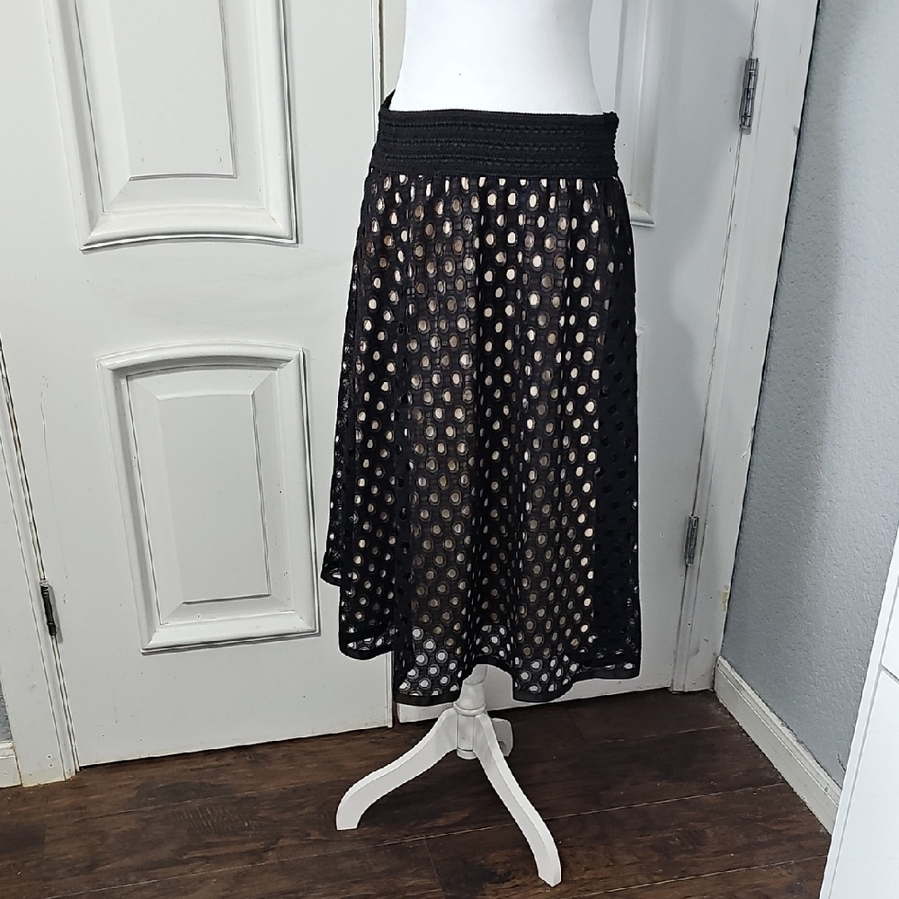 Metro Wear Black Eyelet Midi Stretchy Skirt